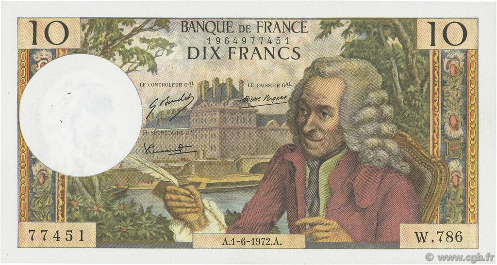 10 Francs VOLTAIRE FRANKREICH  1972 F.62.57 fST