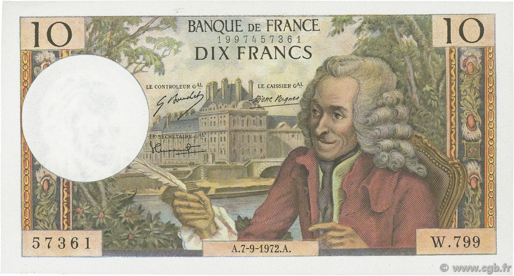 10 Francs VOLTAIRE FRANCIA  1972 F.62.58 SPL+