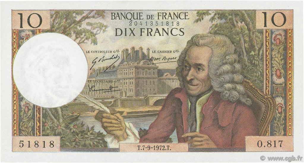 10 Francs VOLTAIRE FRANCE  1972 F.62.58 pr.NEUF