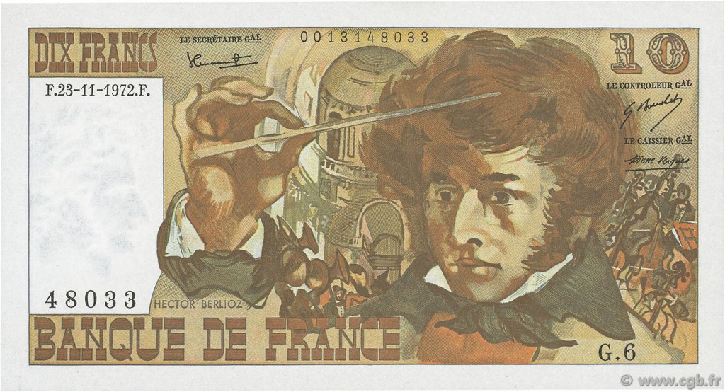 10 Francs BERLIOZ FRANCIA  1972 F.63.01 FDC
