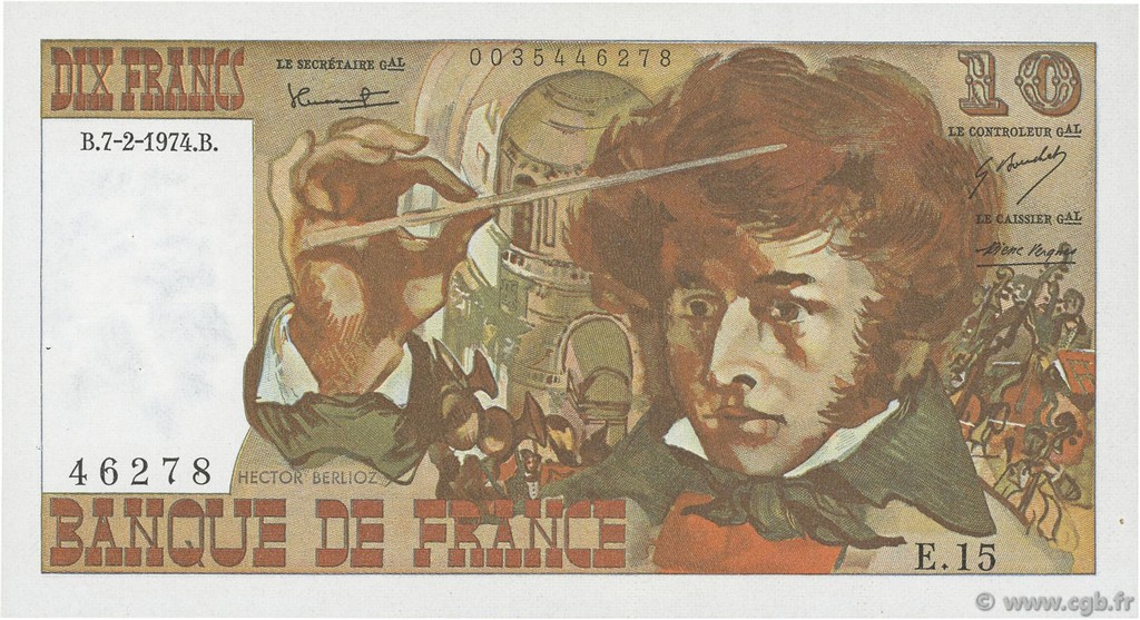 10 Francs BERLIOZ FRANKREICH  1974 F.63.03 VZ