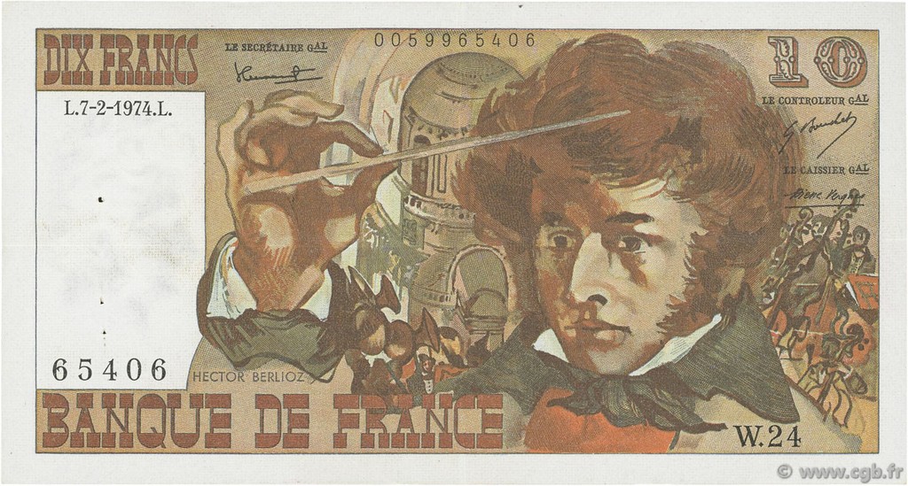 10 Francs BERLIOZ FRANCIA  1974 F.63.03 SPL