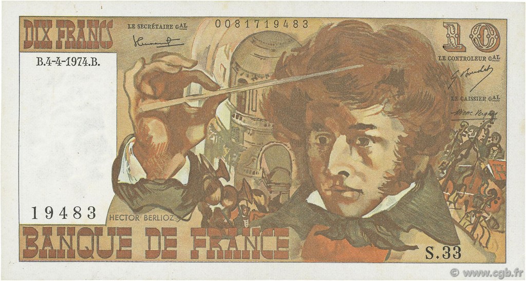 10 Francs BERLIOZ FRANKREICH  1974 F.63.03 SS