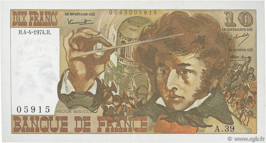 10 Francs BERLIOZ FRANKREICH  1974 F.63.04 fST