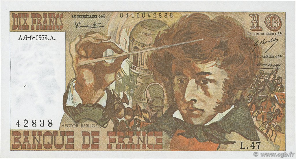 10 Francs BERLIOZ FRANCIA  1974 F.63.05 EBC+