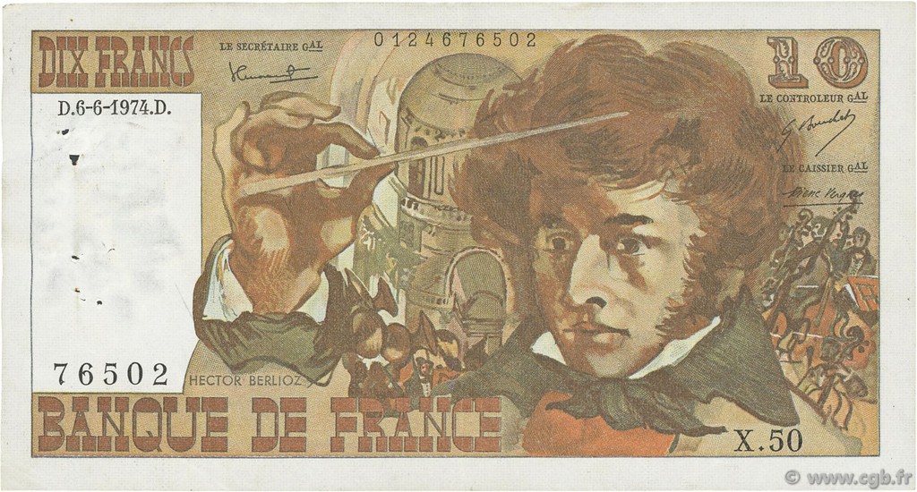 10 Francs BERLIOZ FRANCIA  1974 F.63.05 MBC