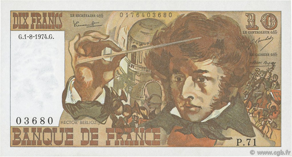 10 Francs BERLIOZ FRANCIA  1974 F.63.06 EBC