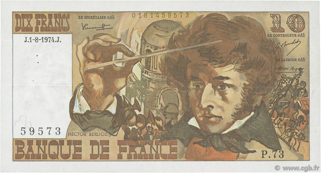 10 Francs BERLIOZ FRANCIA  1974 F.63.06 BB