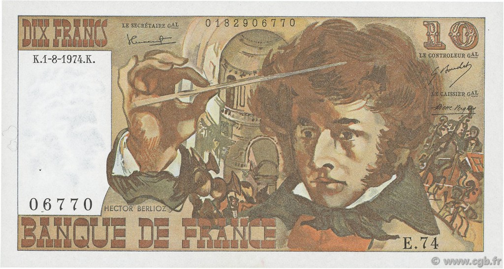 10 Francs BERLIOZ FRANKREICH  1974 F.63.06 fST