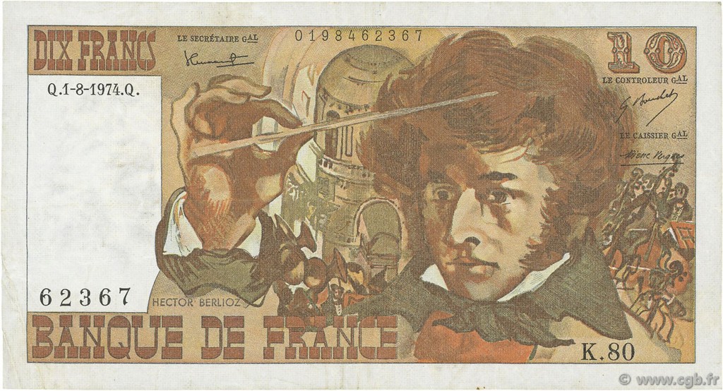 10 Francs BERLIOZ FRANKREICH  1974 F.63.06 SS