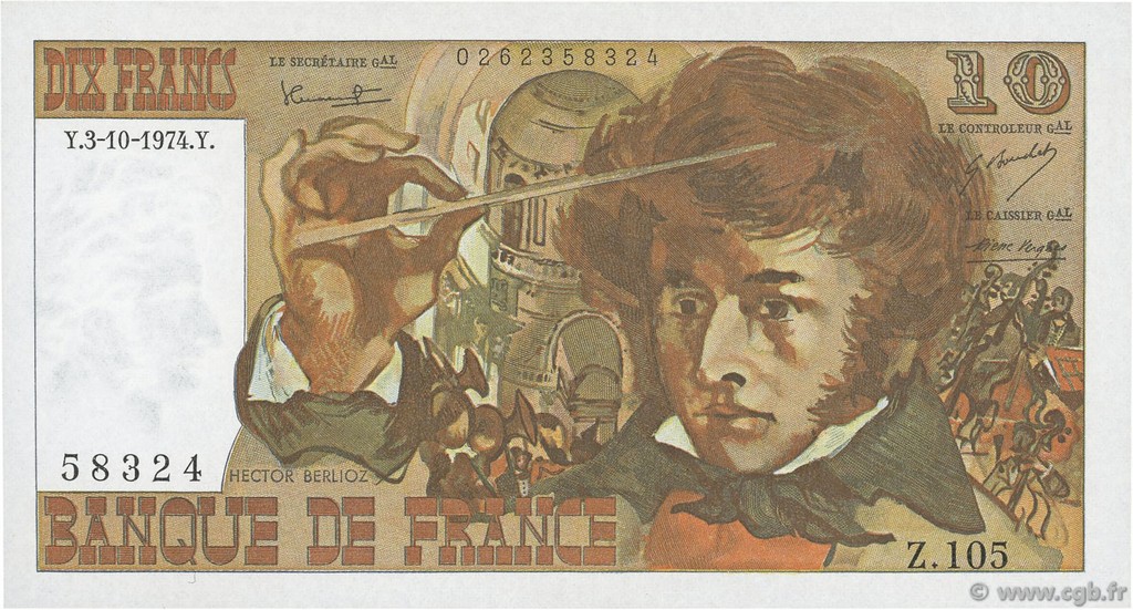 10 Francs BERLIOZ FRANCIA  1974 F.63.07a AU