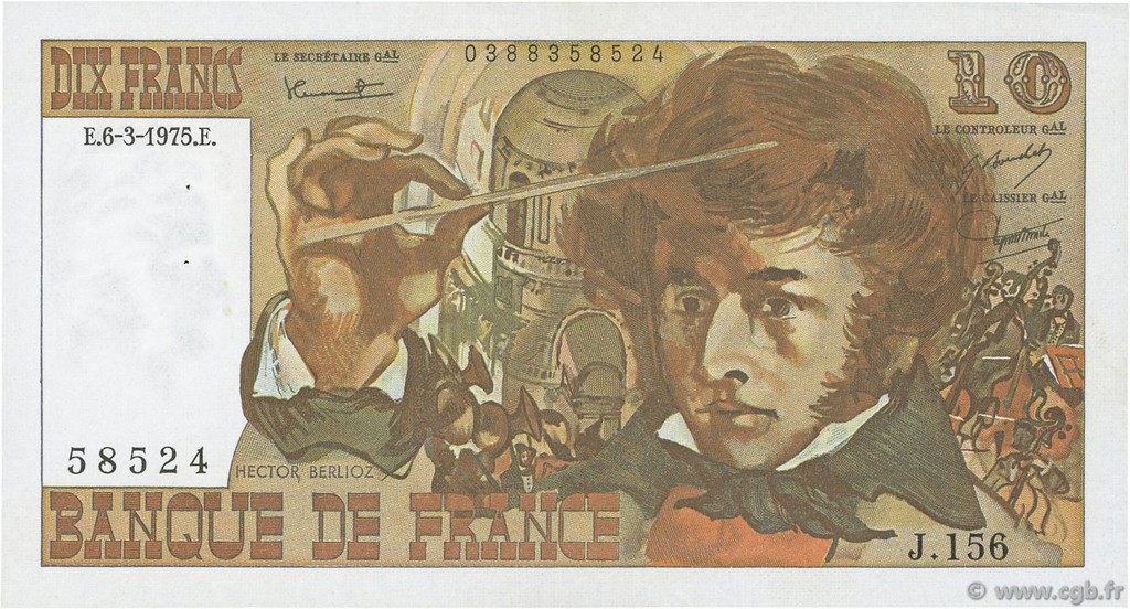 10 Francs BERLIOZ FRANCIA  1975 F.63.09 q.AU