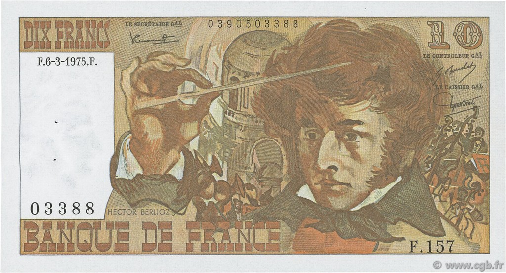 10 Francs BERLIOZ FRANCE  1975 F.63.09 SPL