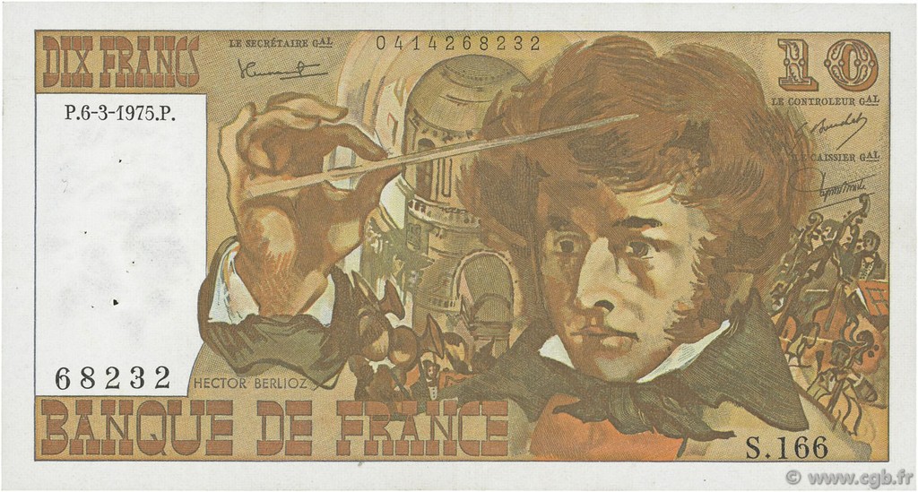 10 Francs BERLIOZ FRANCE  1975 F.63.09 VF+