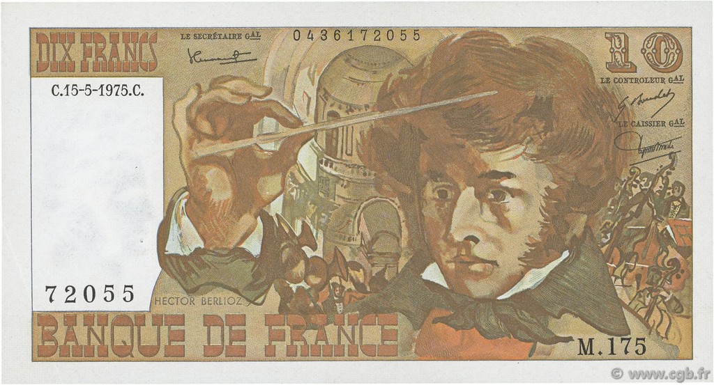 10 Francs BERLIOZ FRANCIA  1975 F.63.10 EBC