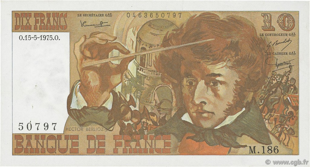 10 Francs BERLIOZ FRANCE  1975 F.63.10 XF