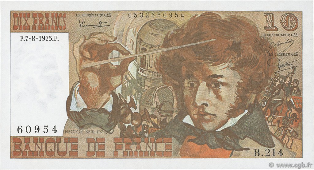 10 Francs BERLIOZ FRANKREICH  1975 F.63.12 ST