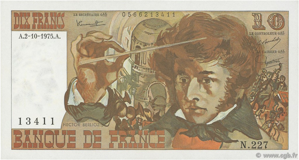 10 Francs BERLIOZ FRANKREICH  1975 F.63.13 fST