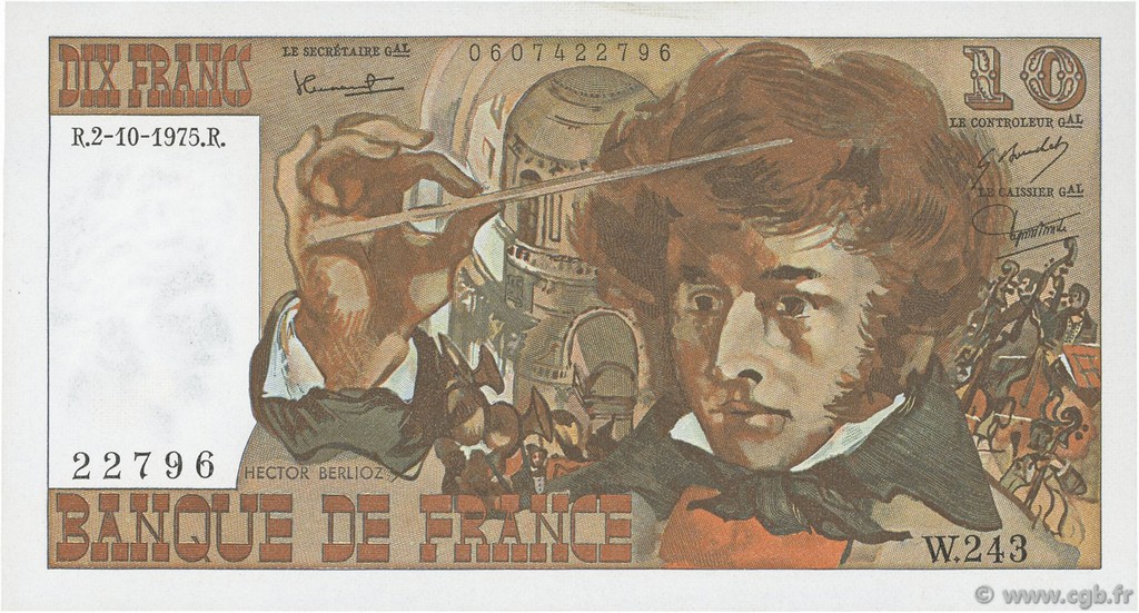 10 Francs BERLIOZ FRANCIA  1975 F.63.13 AU+