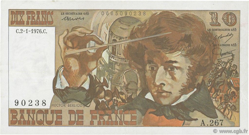 10 Francs BERLIOZ FRANCIA  1976 F.63.16 MBC