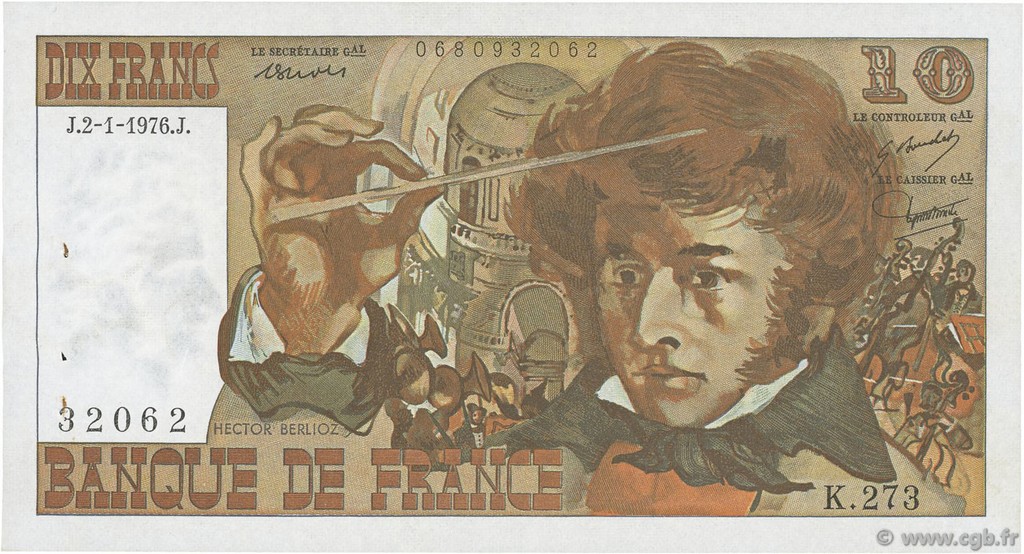 10 Francs BERLIOZ FRANCIA  1976 F.63.16 EBC