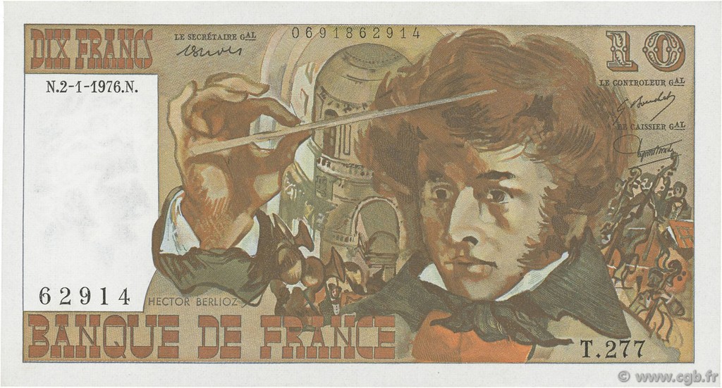 10 Francs BERLIOZ FRANCIA  1976 F.63.16 AU+