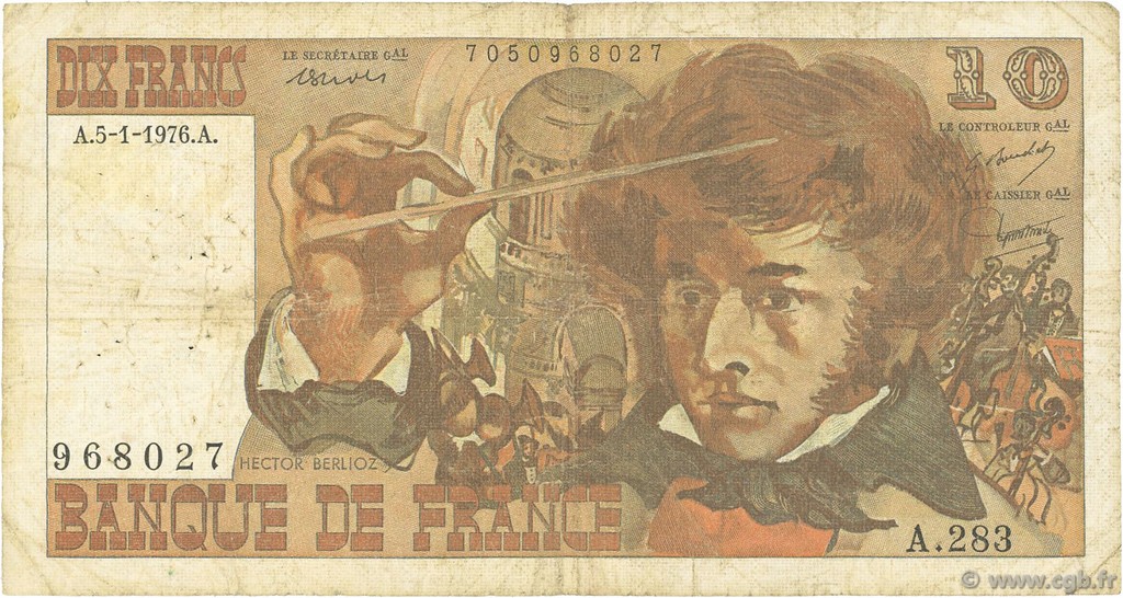 10 Francs BERLIOZ FRANCIA  1976 F.63.17A283 q.MB