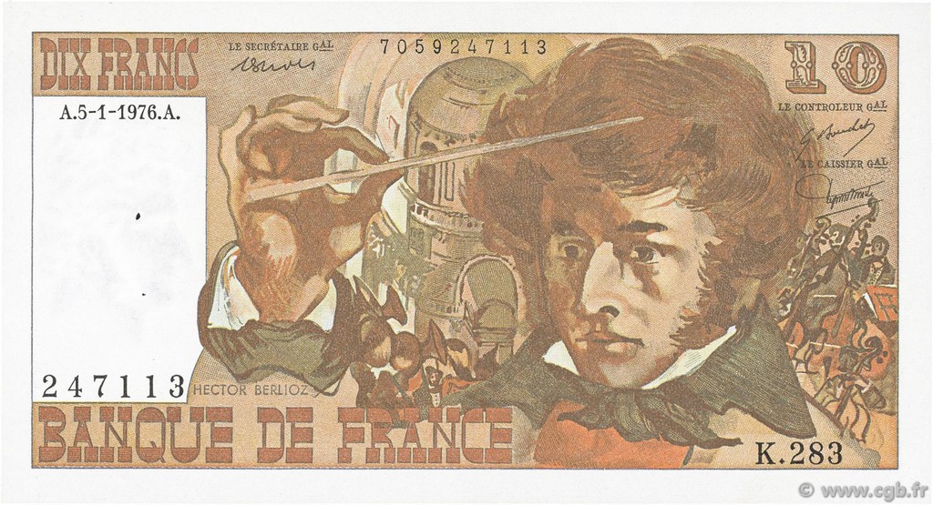 10 Francs BERLIOZ FRANCIA  1976 F.63.17-283 q.AU
