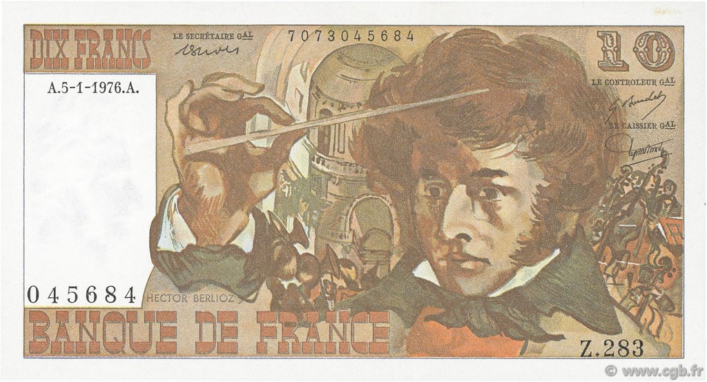 10 Francs BERLIOZ FRANCE  1976 F.63.17-283 AU
