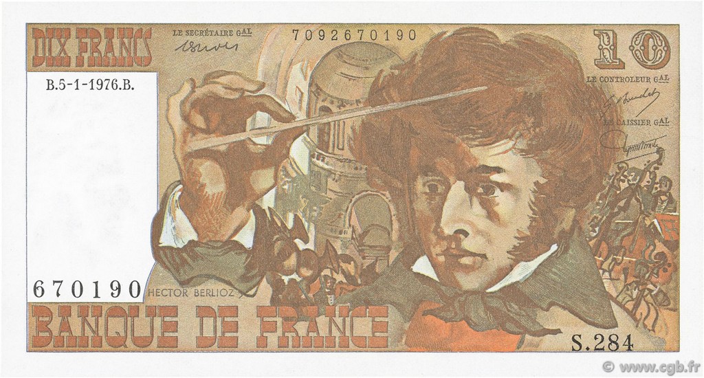 10 Francs BERLIOZ FRANCE  1976 F.63.17 XF