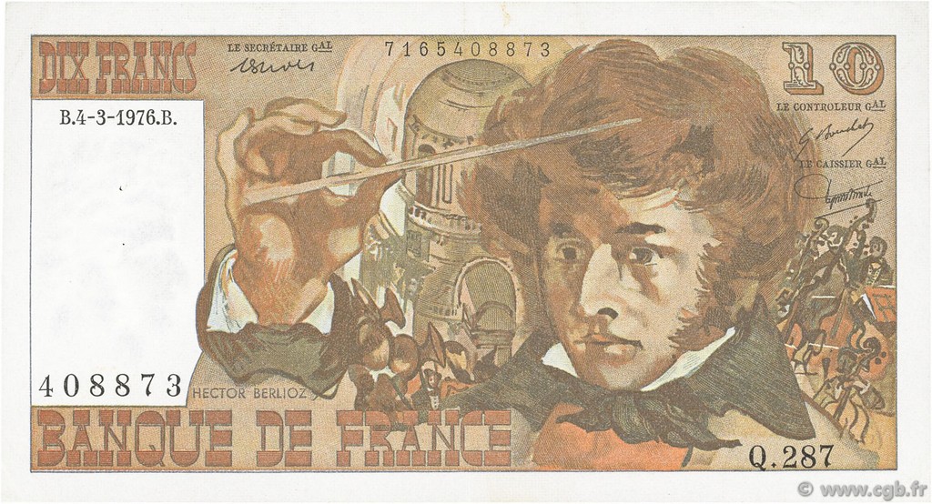 10 Francs BERLIOZ FRANCE  1976 F.63.18 XF