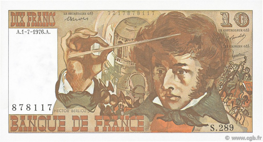 10 Francs BERLIOZ FRANCE  1976 F.63.19 XF