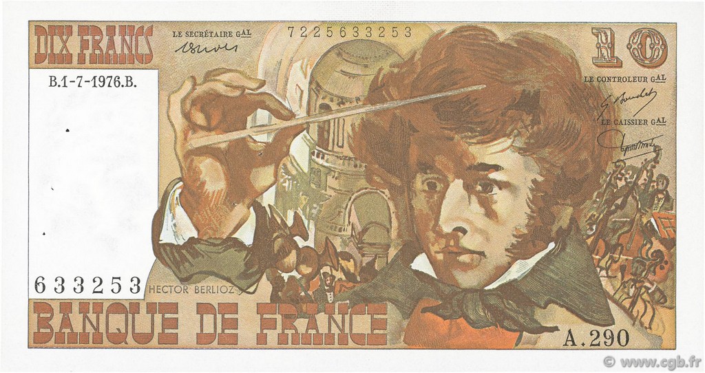 10 Francs BERLIOZ FRANCIA  1976 F.63.19 EBC
