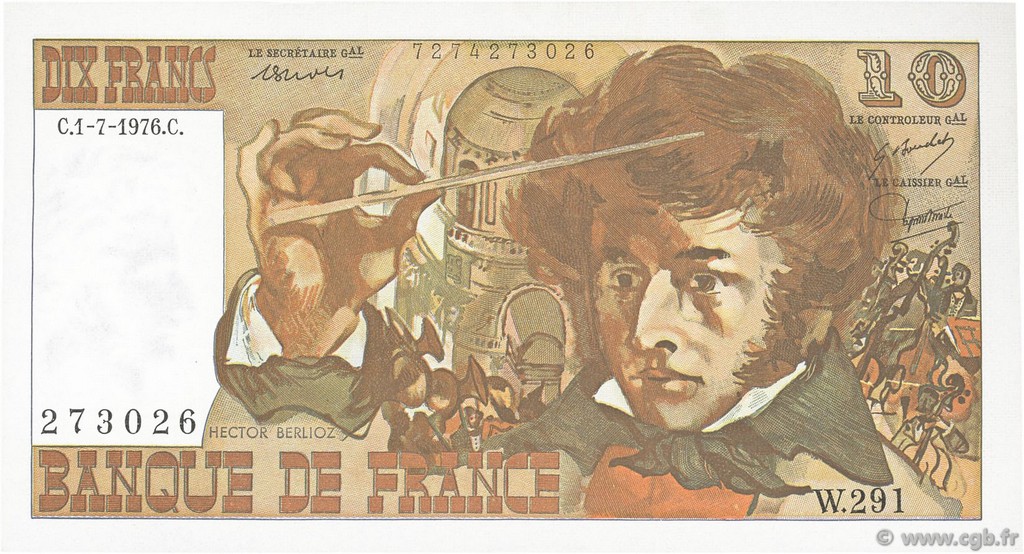 10 Francs BERLIOZ FRANCE  1976 F.63.19 AU