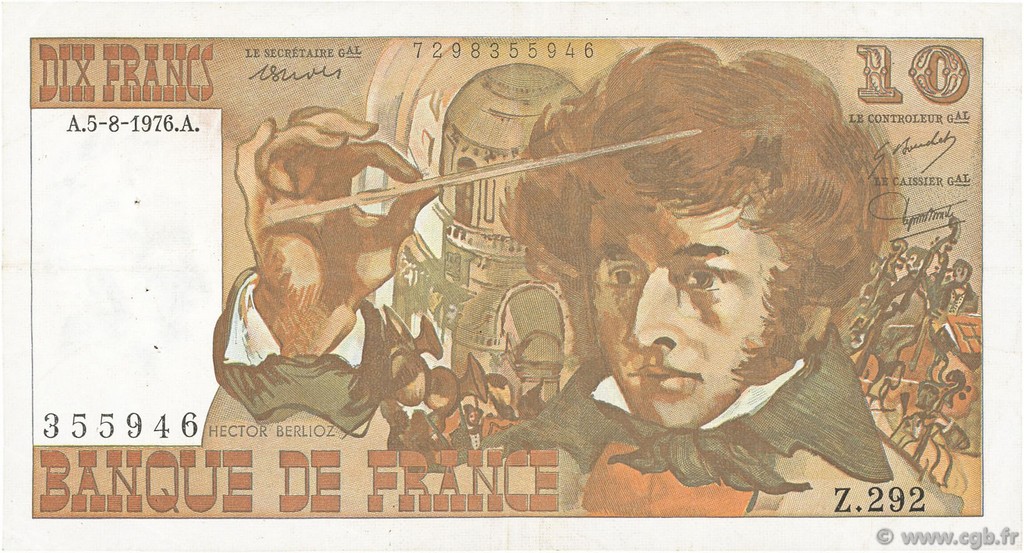 10 Francs BERLIOZ FRANCIA  1976 F.63.20 BB