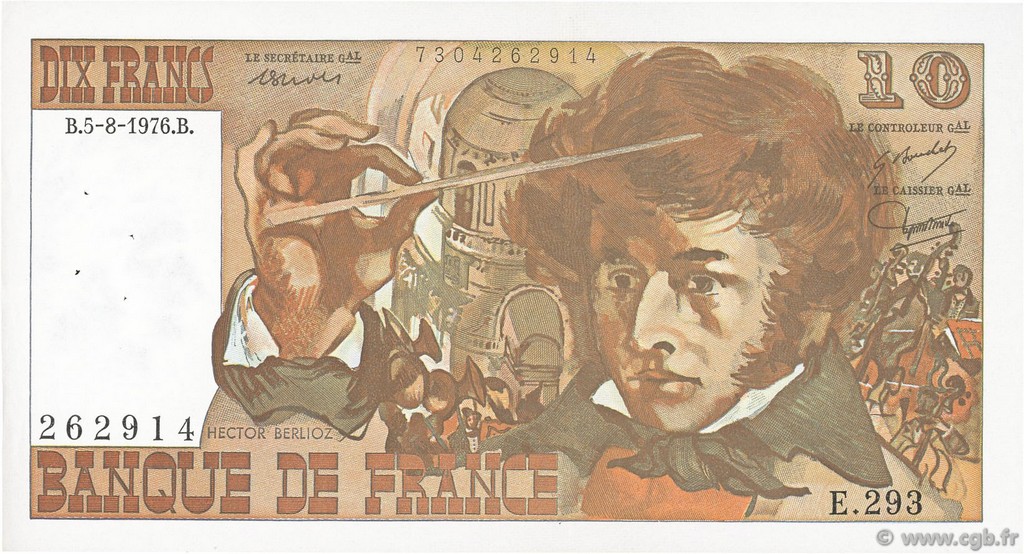 10 Francs BERLIOZ FRANKREICH  1976 F.63.20 VZ