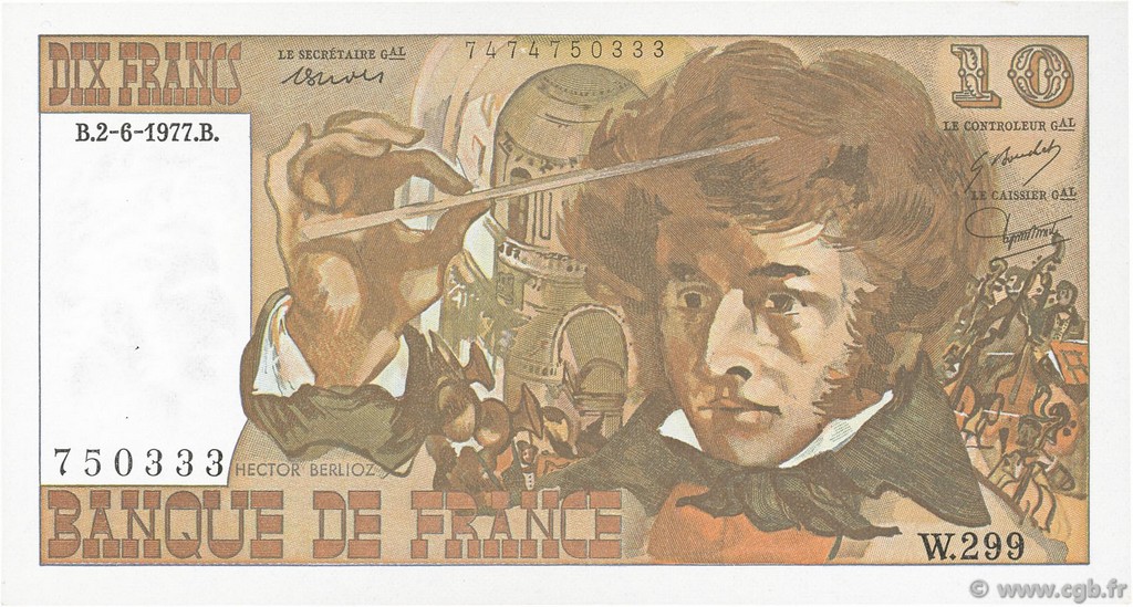 10 Francs BERLIOZ FRANKREICH  1977 F.63.22 fST