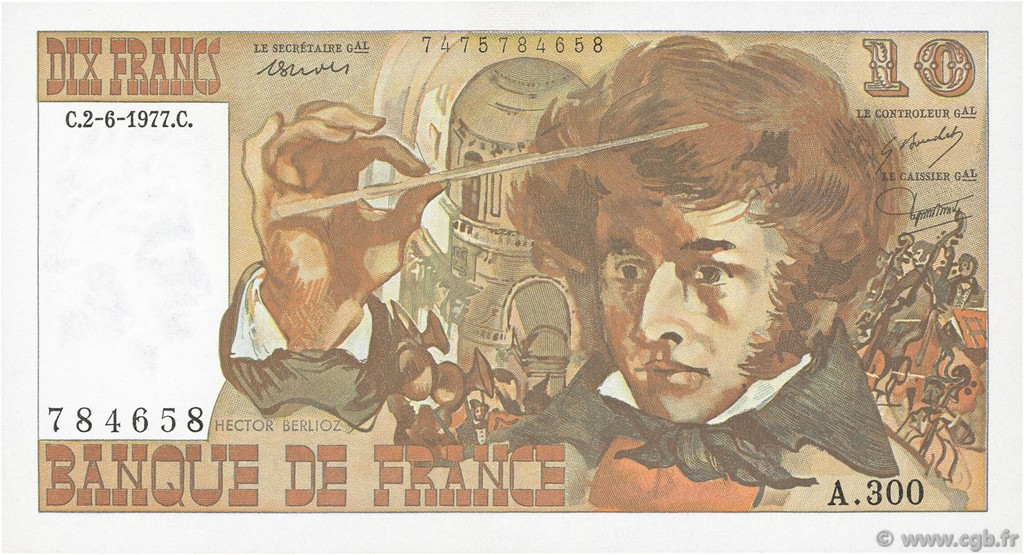 10 Francs BERLIOZ FRANCIA  1977 F.63.22 EBC