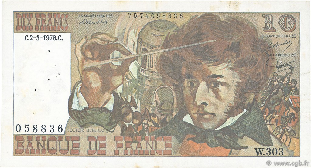 10 Francs BERLIOZ FRANCIA  1978 F.63.23 BB