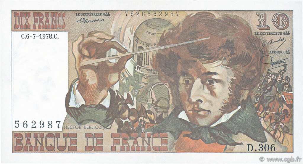 10 Francs BERLIOZ FRANCE  1978 F.63.25 XF