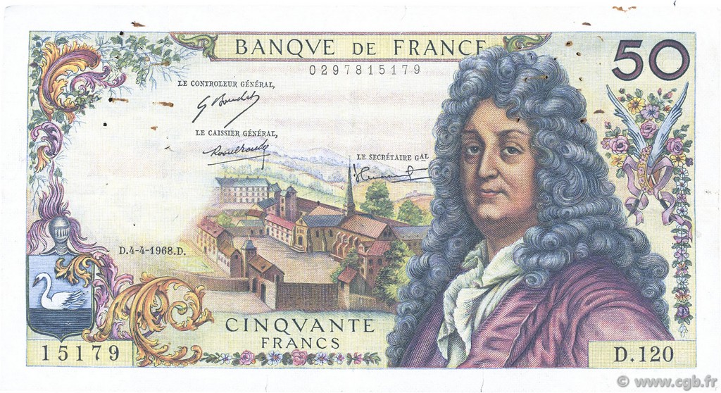 50 Francs RACINE FRANCIA  1968 F.64.11 q.BB