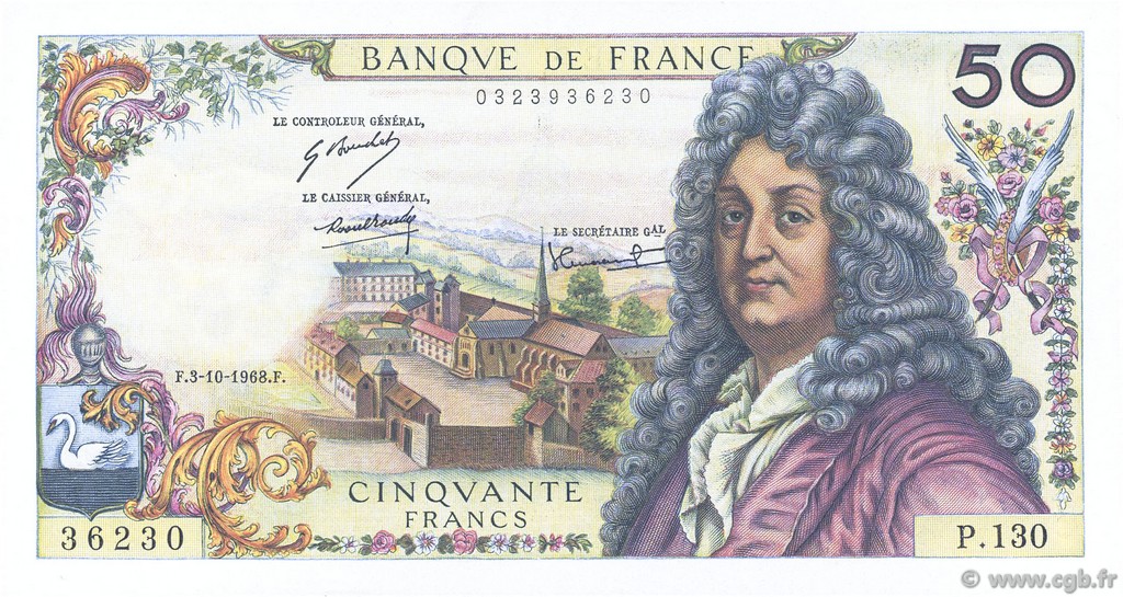 50 Francs RACINE FRANCIA  1968 F.64.12 AU+