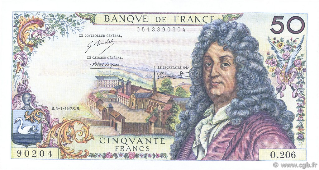 50 Francs RACINE FRANCIA  1973 F.64.22 q.FDC