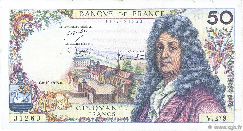 50 Francs RACINE FRANCIA  1975 F.64.31 MBC