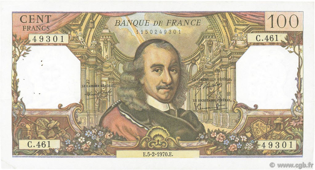 100 Francs CORNEILLE FRANCE  1970 F.65.30 VF