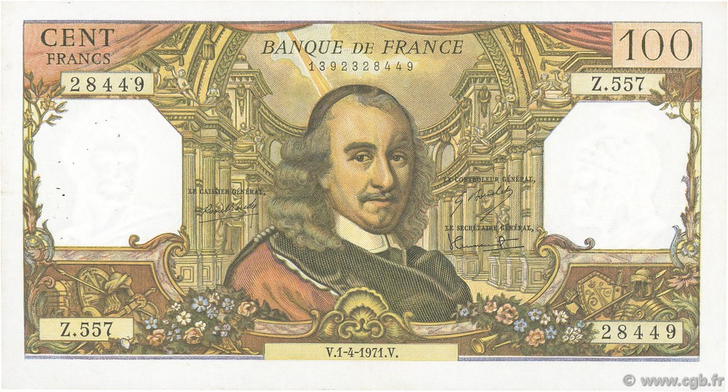 100 Francs CORNEILLE FRANCIA  1971 F.65.35 BB