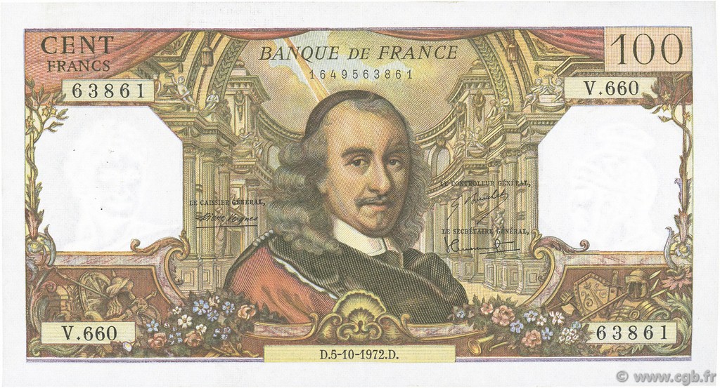 100 Francs CORNEILLE FRANCIA  1972 F.65.40 MBC