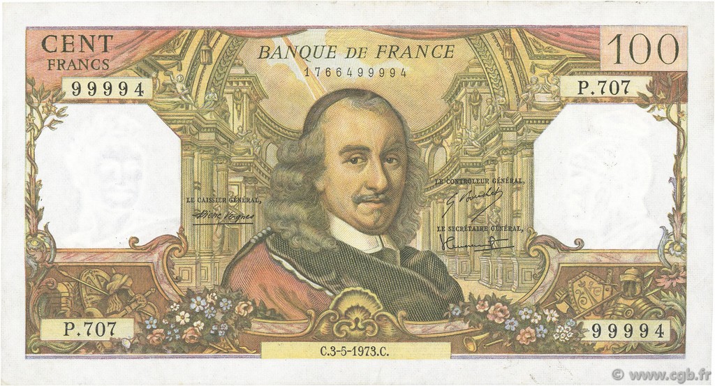 100 Francs CORNEILLE FRANCE  1973 F.65.42 XF