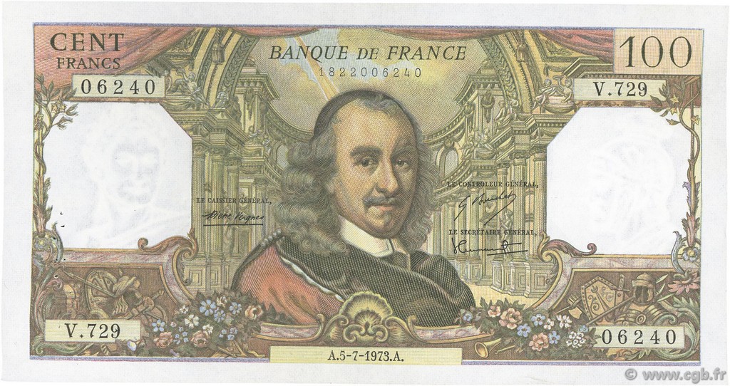 100 Francs CORNEILLE FRANCIA  1973 F.65.43 BB
