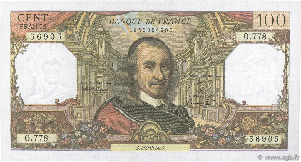 100 Francs CORNEILLE FRANKREICH  1974 F.65.45 VZ